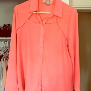Long Sleeve Orange Button-up Blouse